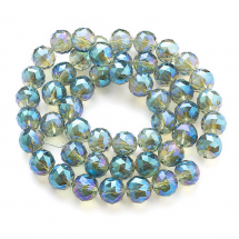 Koraliki Szklo Galwanika, Fasetowane, Tęczowe, Okrągłe, Turkusowy, 15-16x16mm, około 48szt/68cm/nic (13WB30271)
