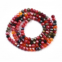 Koraliki Szklo Tęczowy, Fasetowane, Rondel, Ceglasty, 3.5x3mm, Otwór 0.8mm, ok. 130szt/36cm/nić (13WB30289)