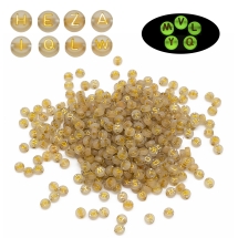 Koraliki Akrylowe, Fluorescencyjne Świecące w Ciemności, Litery Mix, Złoty, 7x3.5mm, okolo 50g~350szt (13WB30300)