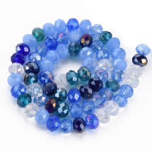 Намистини Гальваніка Скло АВ-Колір, Грановані, Рондель, Колір: Волошковий, Розмір: 7.5-8х6мм, Отвір 1.5мм, близько 65шт/40см/нитка, (13WB30318)