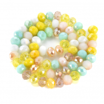 Koraliki Szklo Galwanika Tęczowy, Fasetowane, Rondel, Żółty, 7.5-8x6mm, Otwór 1.5mm, około 65szt / 40cm /nić (13WB30323)