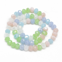 Koraliki Szklo Galwanika Tęczowy, Fasetowane, Rondel, Mglista Róża, 7.5-8x6mm, około 65szt/40cm/nić (13WB30324)