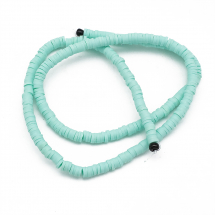 Намистини Екологічні з Полімерної Глини, Ручна Робота, Круглі Плоскі, Аквамарин, 4х1мм, Отвір 1мм, Близько 375шт/40см/нитка (13WB30333)