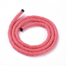 Koraliki Eko Glina Polimerowa, Handmade, Heishi, Dysk, Łososiowy, 4x1mm, Otwór 1mm, około 375szt/40cm/nić (13WB30334)