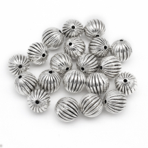 Намистини Пластикові ССВ, Круглі, Гофровані, Колір: Античне Срібло, Розмір: 15.5мм, Отвір 2-2.5мм, (13WB30371)