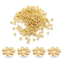 Намистини-Роздільники, Біжутерний Сплав, Квітка, Стійке Покриття, Колір: Золото, 5х1мм, Отвір 1.4мм, 200шт/упаковка, (13WB30433)