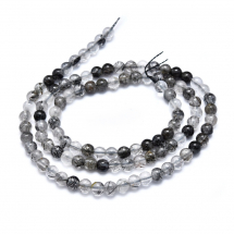 Koraliki Naturalny Czarny Kwarc Rutylowy, Okrągłe, 4-4.5mm, otwor 0.5mm, około 96szt/37cm/nić (13WB30434)