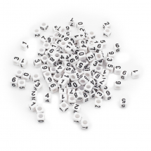 Koraliki Akrylowe, Cyfry Mix, Kostki, z Czarną Cyfrą i Sercem, Białe, 6x6x6mm, 140szt/25g (13WB30439)