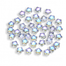 Koraliki Szklane, Gwiazdy, Przezroczyste, Barwione, Kolor AB, Rozmiar: 8x8.5x4mm, 50szt (13WB30604)