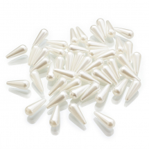 Koraliki Akrylowe Imitacja Pereł, Kropla, Okrągłe, Lśniący, Biały, 19x8mm, otwór: 1mm, 25g~40szt (13WB30647)