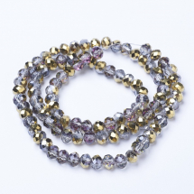 Koraliki Szklane, Rondel, Galwanizowane, Przezroczyste, Półplaterowane, 6x5mm, około 82szt/39cm/nić (13WB30707)