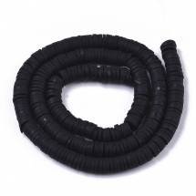 Koraliki Glina Polimerowa, Heishi, Handmade, Okrągłe Płaskie, Czarne, 6x0.5-1mm, około 285szt/36cm/nić (13WB30709)