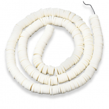 Koraliki Glina Polimerowa, Heishi, Handmade, Okrągłe Płaskie, Biały Kwiatowy, 6x0.5-1mm, ok. 285szt/36cm/nić (13WB30712)