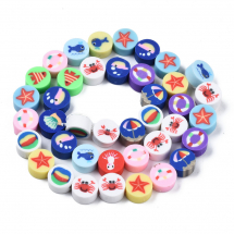 Koraliki Glina Polimerowa, Handmade, Okrągłe Płaskie, 9.5x5mm, Kolor: Mix, około 38szt/35cm/nić (13WB30725)