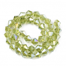 Koraliki Szklane Galwaniczne, Kolor AB, Fasetowane, Bicone, Jasnozielone, 6x5.5-6mm, około 45szt/26cm/nić (13WB30734)