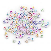 Koraliki Akrylowe Nieprzezroczyste Kostki z Sercem, Kolor: Mix, 6.5x6x6mm, Otwór 3mm, około 150szt / 25g (13WB30757)