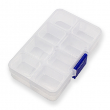 Контейнер для Бісеру та Намистин, Пластик, Прозорий, 8 Регульованих Відсіків, Розмір: 10.5х6.6х3.2см, Відділ 3.1х2.7х2см, (13WB30380)
