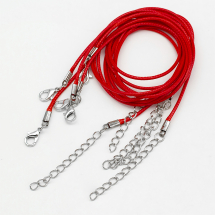 Baza Naszyjnika, Sznurek Woskowany Bawełniany z Zapięciem i Łańcuszkiem, Czerwony, 43.5cmx1.5mm, 5szt (13WB30051)