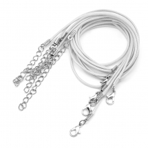 Основа для Намиста, Шнур Вощений Бавовняний, Застібка Карабін і Ланцюг, Білий, 43.5смх1.5мм, Застібка 12х7х2.5мм, Подовжувач: 4-4.5см (13WB30053)