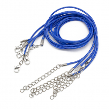 Baza Naszyjnika, Sznur Woskowany Bawełniany z Zapięciem i Łańcuszkiem, Królewski Błękit, 43.5cmx1.5mm, 5szt (13WB30055)