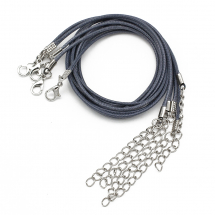 Основа для Намиста, Шнур Вощений Бавовняний, Застібка Карабін і Ланцюг, Синювато-сірий, 43.5смх1.5мм, Застібка 12х7х2.5мм, Подовжувач: 4-4.5см (13WB30056)