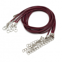 Baza Naszyjnika, Sznurek Woskowany Bawełniany z Zapięciem i Łańcuszkiem, Brązowy, 43.5cmx1.5mm, 5szt (13WB30058)