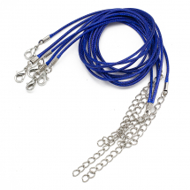 Baza Naszyjnika, Sznurek Woskowany Bawełniany z Zapięciem i Łańcuszkiem, Niebieski, 43.5cmx1.5mm, 5szt (13WB30059)