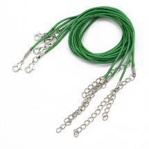 Baza Naszyjnika, Sznurek Woskowany Bawełniany z Zapięciem i Łańcuszkiem, Zielony, 43.5cmx1.5mm, 5szt (13WB30061)