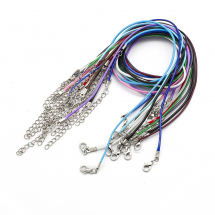 Baza Naszyjnika, Bawełniany Woskowany Sznurek, Zapięcie Karabińczyk i Łańcuszek, Mix, 43.5cmx1.5mm, 16szt (13WB30400)