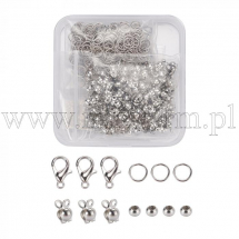 Набір для Виготовлення Біжутерії та Прикрас, Сплав, Платина, 7.4х7.2х1.7см, 650шт/упак (13WB29843)