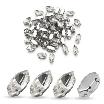 Dżety do Przyszycia, Szkło, Baza Mosiądz, Końskie Oko, Bezbarwny, 8x4x3.5mm, 50szt (13WB29853)