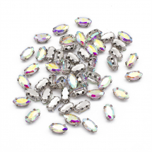 Dżety do Przyszycia, Szkło, Baza Mosiądz, Końskie Oko, Przezroczysty AB, 8x4x3.5mm, Otwór 0.8-1mm, 50szt (13WB29855)