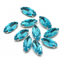 Dżety do Przyszycia w Koszyczku, Szkło i Mosiądz, Niebieski, 15x7x5mm, Otwór 0.8-1mm, 10szt (13WB29858)