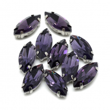 Dżety do Przyszycia, Szkło, Baza Mosiądz, Końskie Oko, Fioletowy, 10x5x4mm, otwor 0.8~1mm, 10szt (13WB29866)