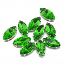 Dżety do Przyszycia, Szkło, Baza Mosiądz, Końskie Oko, Zielony, 10x5x4mm, otwor 0.8~1mm, 10szt (13WB29867)