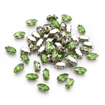 Dżety do Przyszycia, Szkło, Baza Mosiądz, Końskie Oko, Zielony, 8x4x3.5mm, Otwór 0.8-1mm, 50szt (13WB29868)