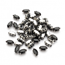 Dżety do Przyszycia, Szkło, Baza Mosiądz, Końskie Oko, Czarny, 8x4x3.5mm, Otwór 0.8-1mm, 50szt (13WB29872)