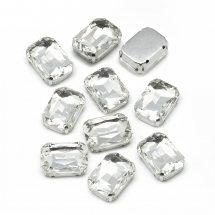 Dżety do Przyszycia, Szklane, Baza Mosiądz, Prostokątne, Bezbarwne, 14x10x6mm, otwor 0.8~1mm, 10szt (13WB29874)