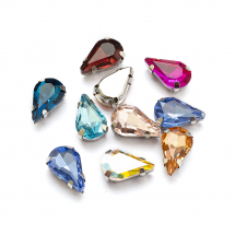 Dżety do Przyszycia, w Koszyczku, Szkło i Mosiądz, Kropla, Kolor: Mix, 12.5x8x5mm, otwor 0.8~1mm, 10szt (13WB29880)