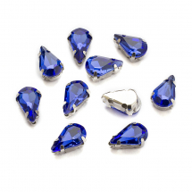 Dżety do Przyszycia w Koszyczku, Szkło i Mosiądz, Kropla, Królewski Niebieski, 8x5.5x4mm, 10szt (13WB29883)