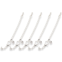 Łańcuszek Przedłużający z Końcówką Mosiądz i Zapięciem, Srebro, Karabiń 12x6mm, Długość 77mm, 5szt (13WB29885)