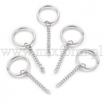 Кільце Замочок з Ланцюжком для Брелоків та Ключів Нержавіюча Сталь, Довжина 75мм, Кільце 30х2.5мм, Ланка 5.5x4.5х2мм, (13WB29887)
