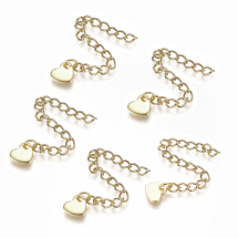 Łańcuszek Przedłużający z Zawieszką Serce, Stal Nierdzewna, Złoty, Długość 60mm, Zawieszka 6x7x1.3mm, 5szt (13WB30015)