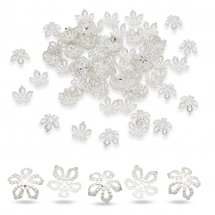 Шапочки для Намистин Залізні Квітка Філігранні, Срібло, 8х3мм, Отвір 0.5мм, близько 160шт/10г, (13WB30242)