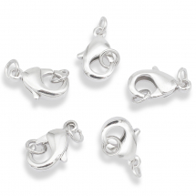 Zapięcie Karabinczyk-Lobster, Mosiądz, Kolor: Srebrny, Rozmiar: 12x7mm, Otwór 3.8mm, 5szt (13WB30346)