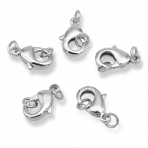 Zapięcie Karabińczyk-Lobster, Mosiądz, Kolor: Platynowy, Rozmiar: 12x7mm, Otwór 3.8mm, 5szt (13WB30347)