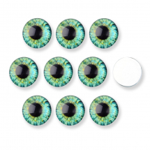 Kaboszony Szklany, Oko, Okrągłe, do DIY, Kolor: Akwamaryn, Rozmiar: 14x4mm, 10szt (13WB30351)