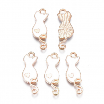 Підвіски Сплав і Емаль, Кіт із Серцем, Білий/Світле Золото, 24.5х8.5х2мм, Отвір: 1.8мм, (13WB30386)