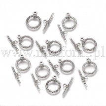 Zapięcie Toggle, Antyczne Srebro, Kółko 22x17.5x3mm, Patyk 25.5x8x3mm, 10szt (13WB30430)