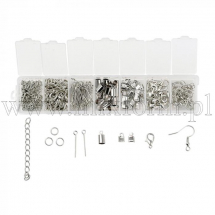 Набір для виготовлення Прикрас, Латунь і Залізо, 7 відділень, Платина, 15.5x3.3x1.8см, 300шт/набор, (13WB30478)